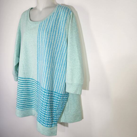 H by Halston Womens Engineered Grid Print French Terry Pullover Top Size 2X Blue - Picture 5 of 10